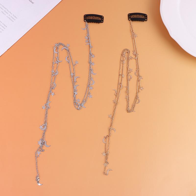 2Pcs Moon Star Braided Hair Chain Super Fairy Headdress Suitable For Women And Girls Daily Hair Accessories Gift