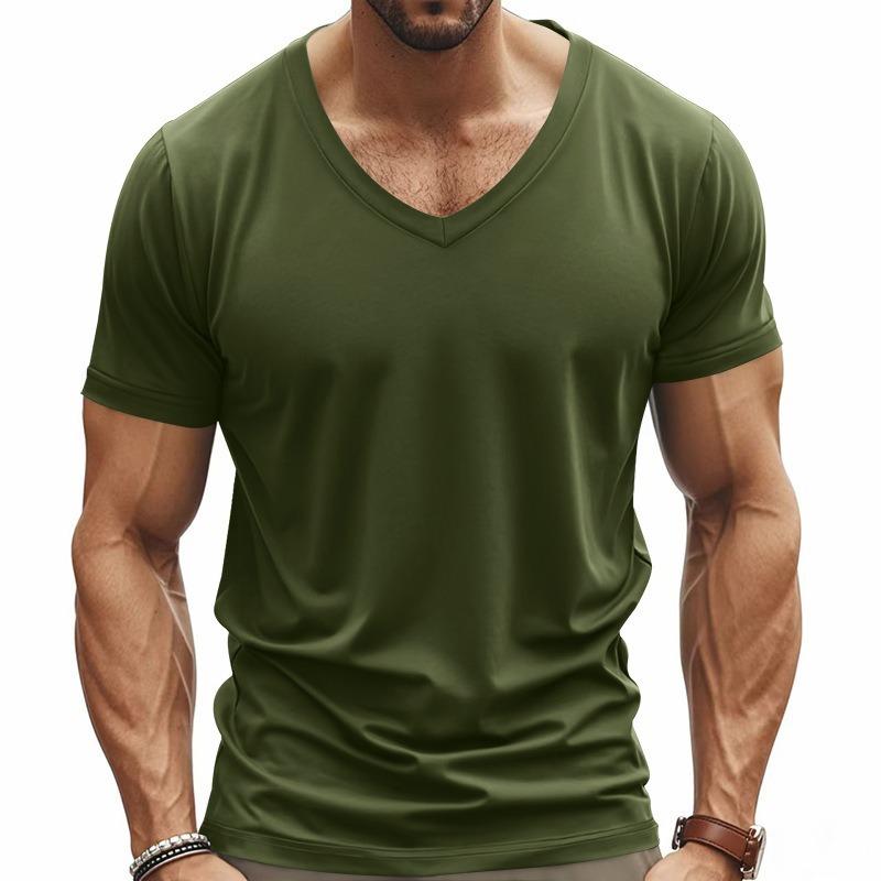 T-shirt Homme Style Américain Col en V Séchage Rapide Respirant Décontracté Sport Manches Courtes Homme