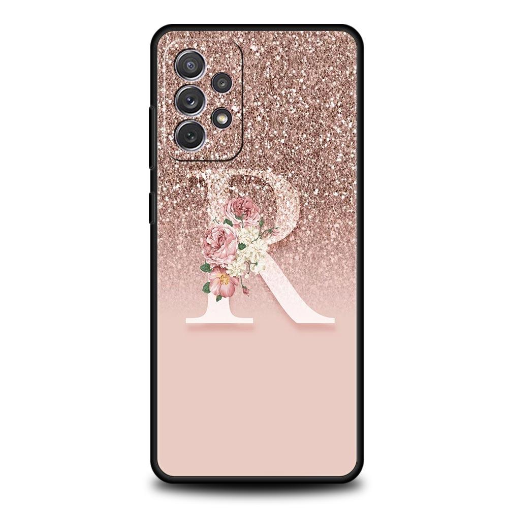 Letter Pink Shiny M R Phone Case for Samsung A51 A71 A21S A12 A11 A15 A25 A31 A41 A23 A33 A53 A73 A03S A05S A13 5G A35 A55 Cover