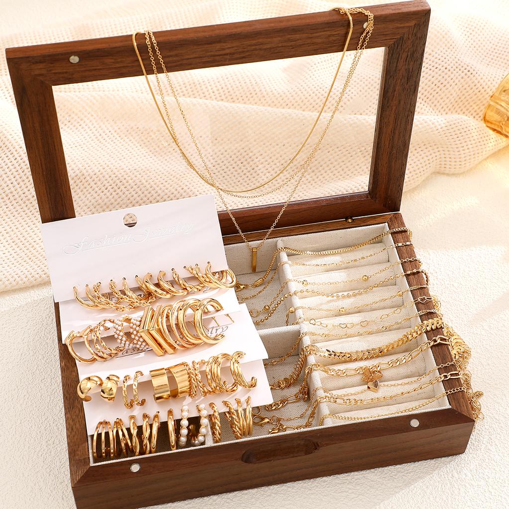 37 Boho Gouden Kleur Sieradenset voor Vrouwen Mode Meerlaagse Ketting Geometrische Parel Oorbellen Armband Enkelband Set Cadeaus 2026