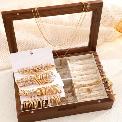 37 Boho Gold Color Jewelry Set for Women Fashion Multi-Layered Necklace Geometric  Earrings Bracelet Anklet Set Gifts