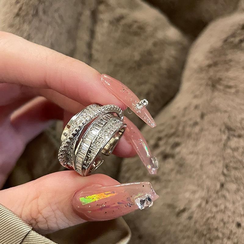 Trendy Women s Open Adjustable Geometric Zirconia Ring - Multi-layer Lines for Index Finger