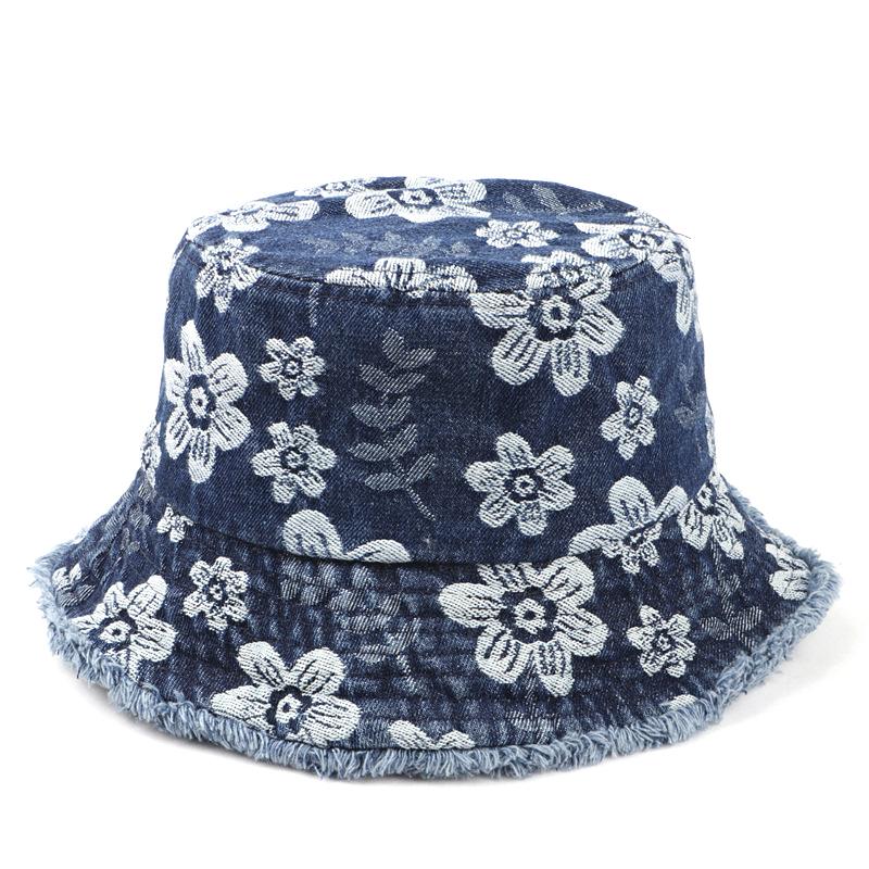 Spring And Summer Outdoor Embroidered Denim Fisherman Hat Retro Bucket Hat Sun Protection Hat