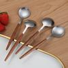 4pcs Creative Stainless Steel Spoon Fork Knife Wood Grain Portable Cutlery Set Thickened Western Tableware Dessert Spoon