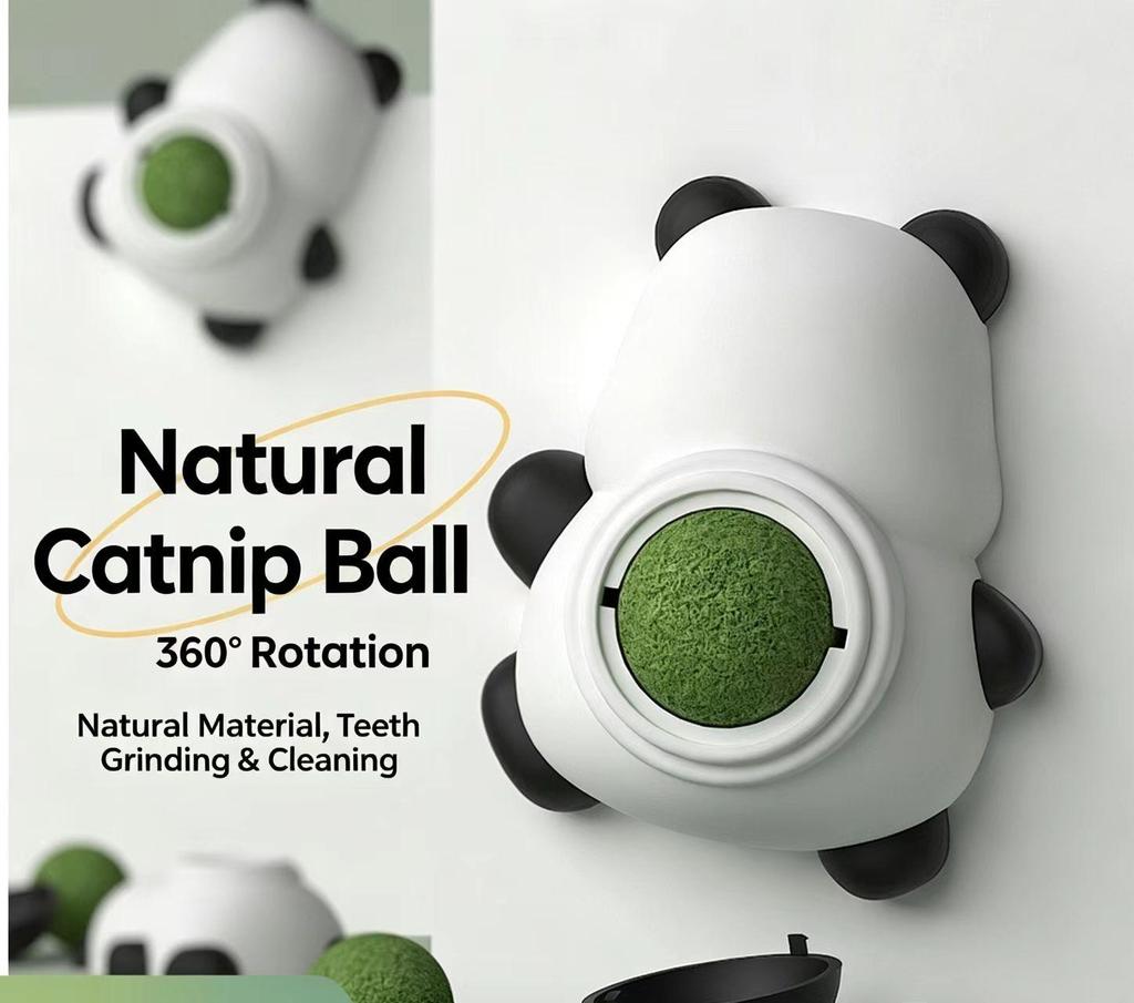 Catnip Ball Toy for Kittens and Adult Cats, Self-entertaining and Boredom-relieving, Wall-mounted, Cute Panda Cat Teaser Stick