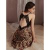Lady Like Woman Love Leopard Print Sexy Leopard Print Ice Silk Strap Night Dress Sexy Open Back Pajamas Women's Nightgown with Chest Pad Pure Desire
