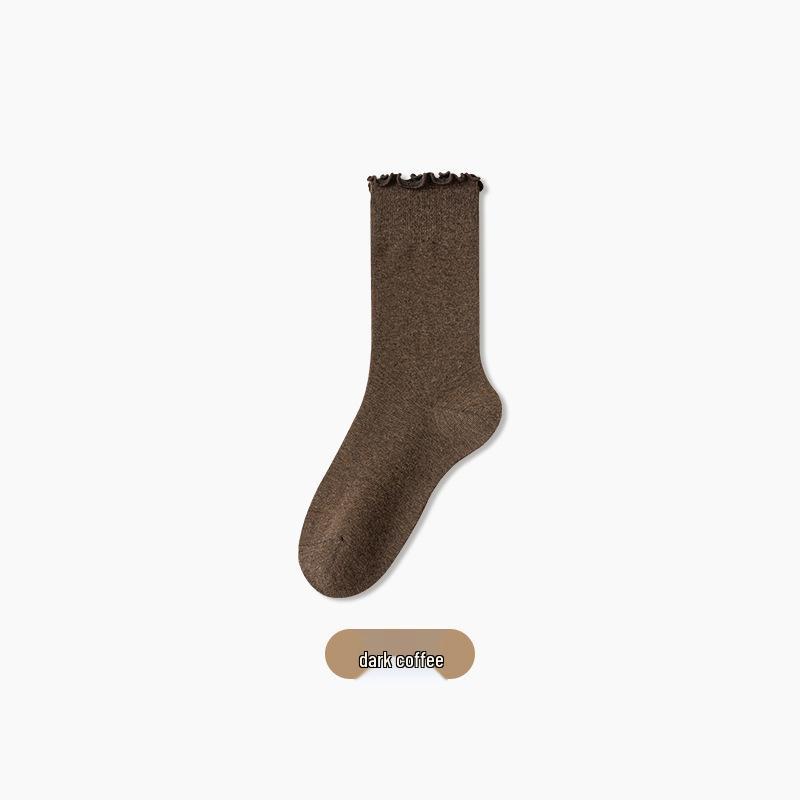 Women's Lace Ruffle Mid-Calf Socks - Spring/Fall Style, Perfect with Birkenstocks, Postpartum-Friendly, Long Socks for Autumn/Winter
