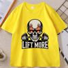 Flaming Skull Lift More T Shirt for Unisex Fire Eyes Gym Tshirt Casual Cotton Shortsleeved Tshirt Unisexs Clothing Ropa Hombre