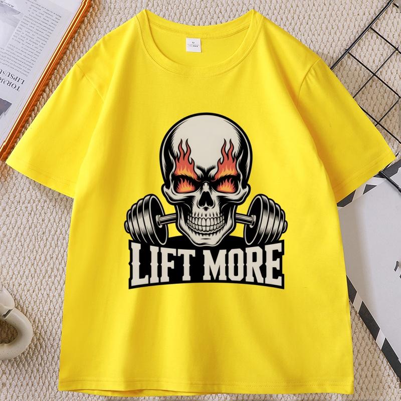 

Flaming Skull Lift More T Shirt for Women Fire Eyes Gym Tshirt Casual Cotton Shortsleeved Tshirt Unisexs Clothing Ropa Hombre 4XL