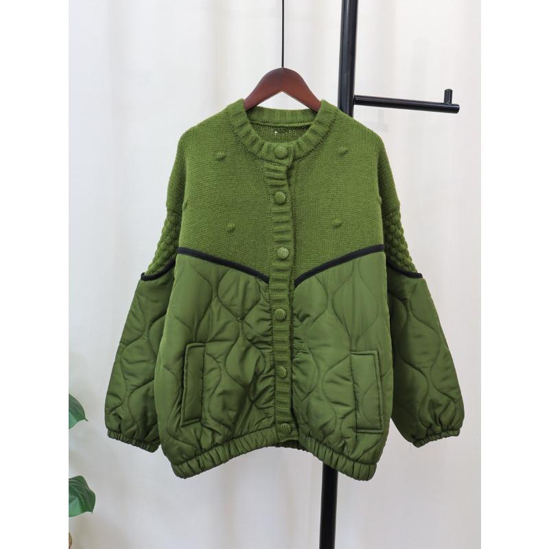 Splicing Cotton Clothes Knitted Cardigan Autumn and Winter New Design Sense Loose Lazy Wind Sweater Jacket Women