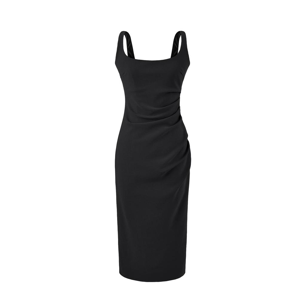 Elegant 2026 French Slim-Fit Backless Midi Dress for Women – Flattering Ruched Waist, Hip-Lifting Style in Mid-Length.