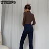 Damen V-Ausschnitt Langarm Skinny T-Shirts Damen Gestrickte Tops Herbst Winter Feste Beiläufige Dünne Damen Tees Streetwear