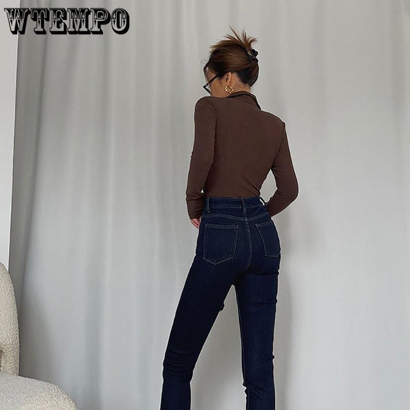 Damen V-Ausschnitt Langarm Skinny T-Shirts Damen Gestrickte Tops Herbst Winter Feste Beiläufige Dünne Damen Tees Streetwear