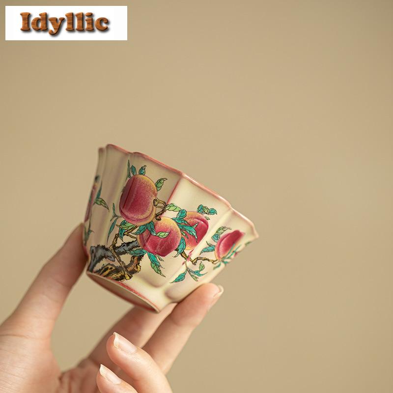 100ml Ru Kiln Pastel Peach Lard Jelly Teacup Elegant Tea Bowl Set Of Cups Tea-tasting Personal Cup Jianzhan Master Cups For Tea