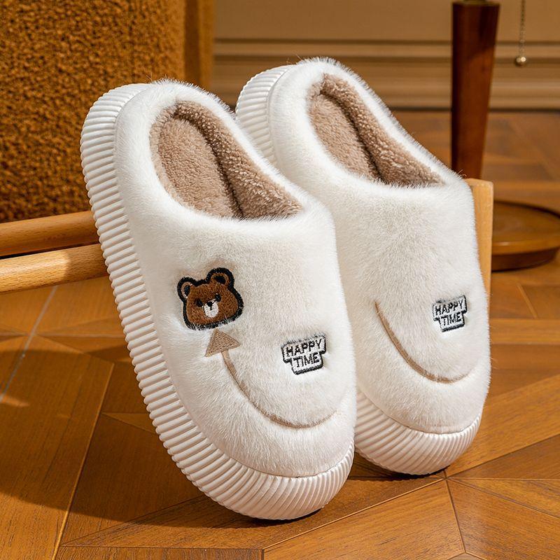 Cotton slippers women's season indoor home thick bottom non-slip warm plush bear cotton slippers