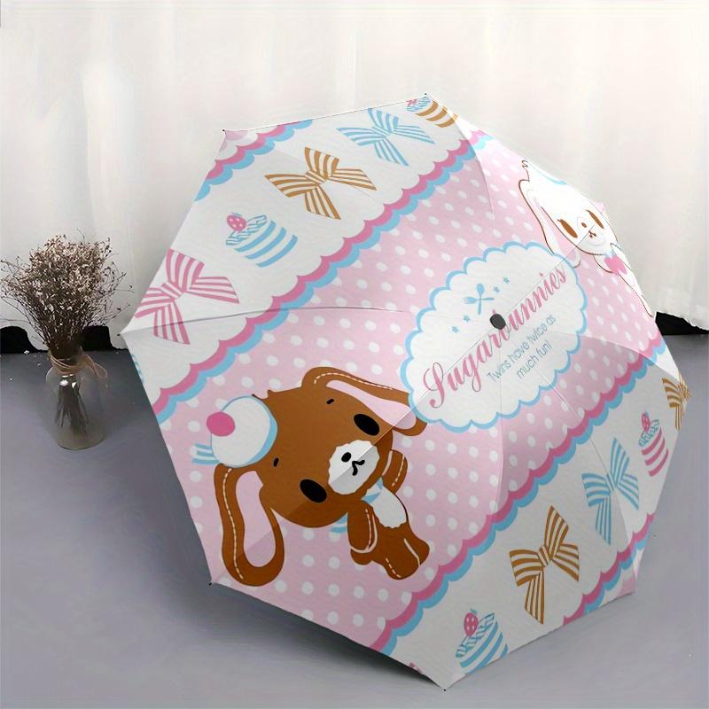 Sugarbunnies,Twins Automatic Folding Umbrella Simple 8 Rib Design, Bright Cartoon Pattern, Durable Iron Frame, Suitable For Travel, Outdoor,