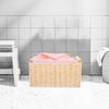 Handcrafted Woven Storage Basket with Handle Natural Wood Iron Paper Rope Desktop Organizer for Living Room Bathroom Kitchen