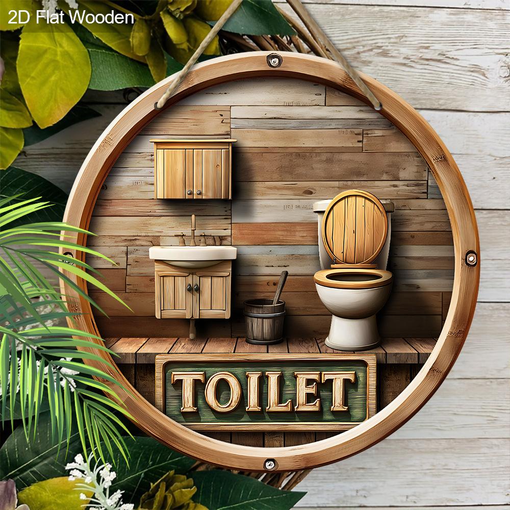 Rustic Toilet Wooden Sign - Decorative Hanging Plaque for Bathroom Door, Wall Decor - Ideal Home Hanging Ornament