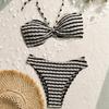Striped Print Bikini Swimsuit: Sexy Women's Beach Vacation Wear