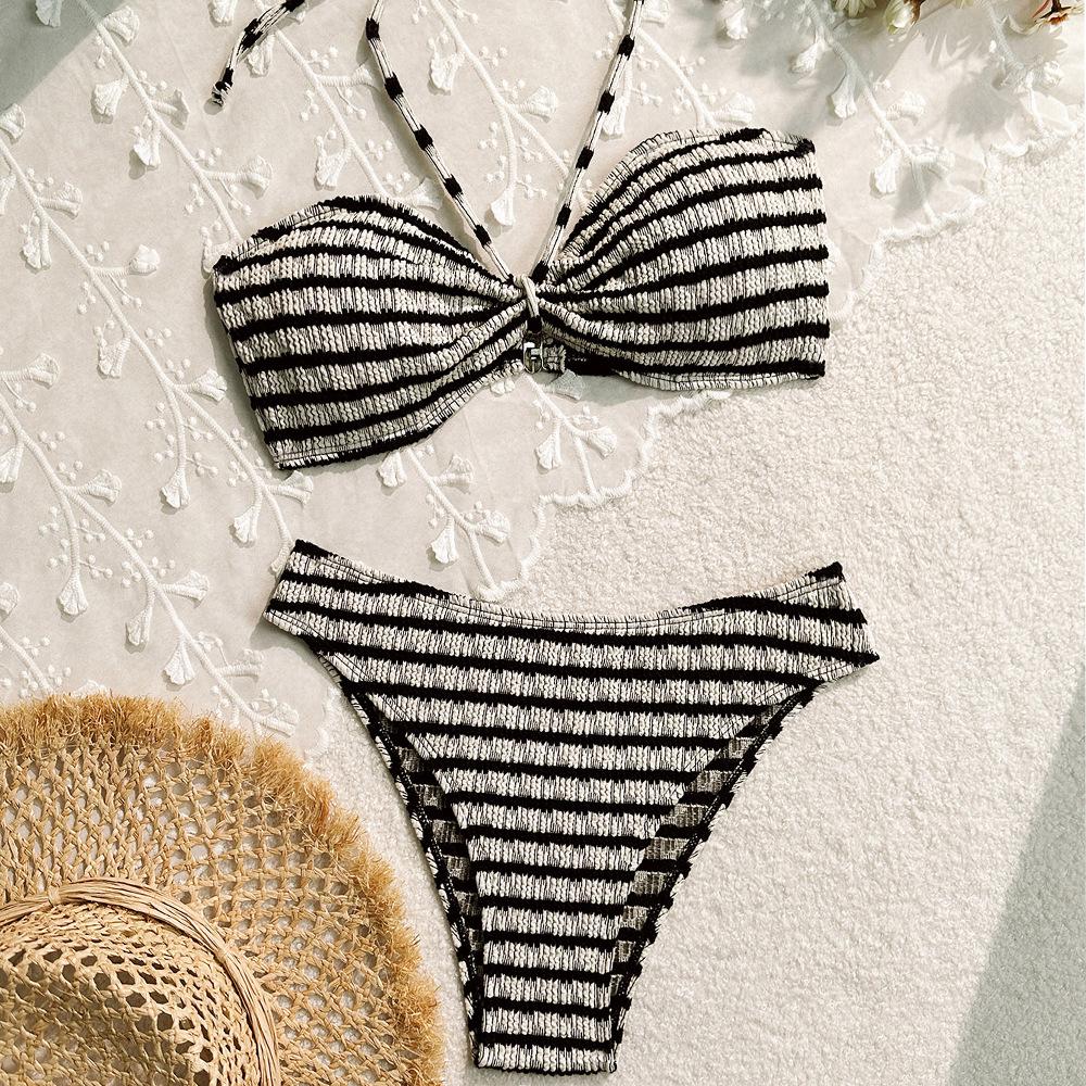 Striped Print Bikini Swimsuit: Sexy Women's Beach Vacation Wear