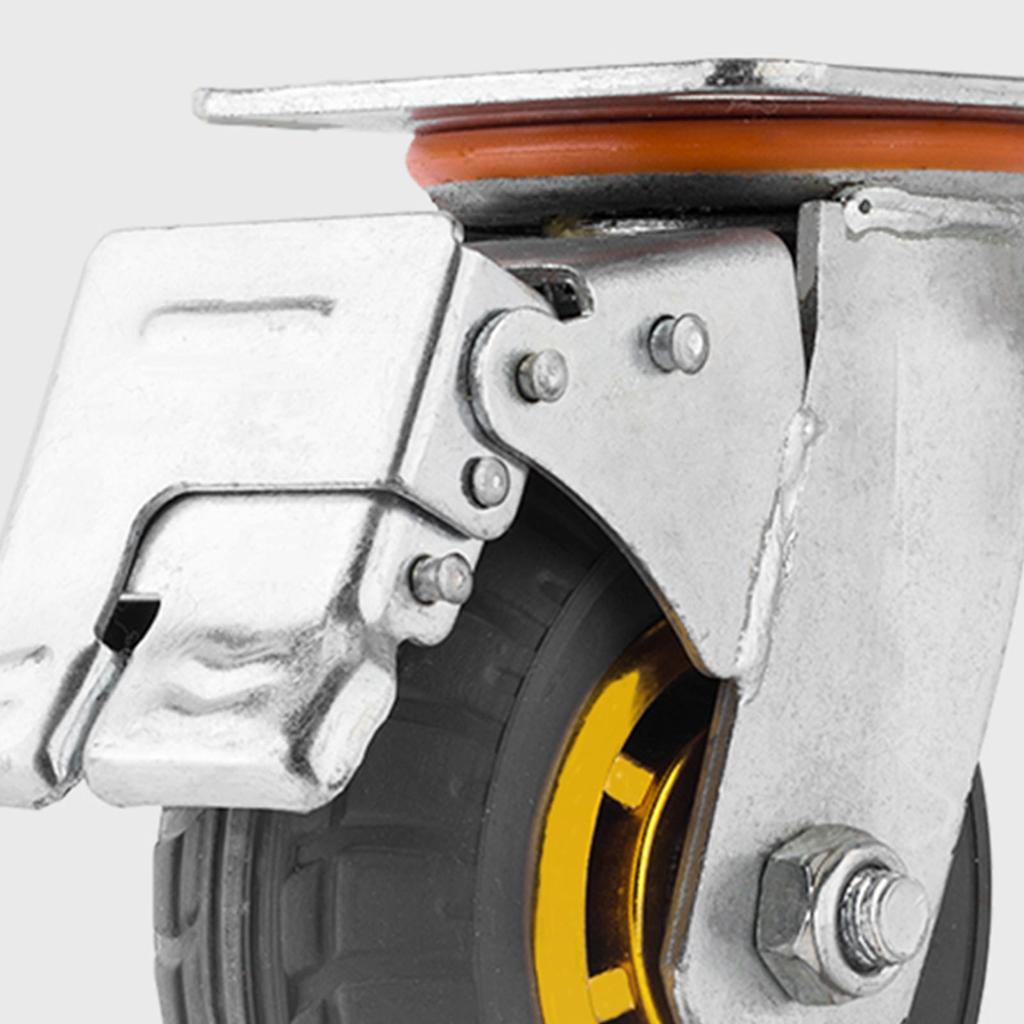 3 Zoll Universalrolle mit Bremse Schwerlast Industrie Leises Gummi-Rad für Flachwagen Transportwagen Anhänger