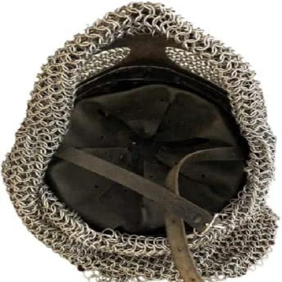 Chainmail Helmet | Vandal SCA LARP Steel and Brass Helmet with Chainmail | Hand Forged Trader Helmet