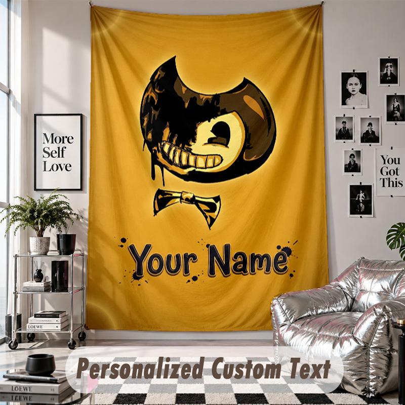 Custom Tapestry Wall Hanging, Bendy and the Ink Machine Personalized Name Text Home Wall Decor