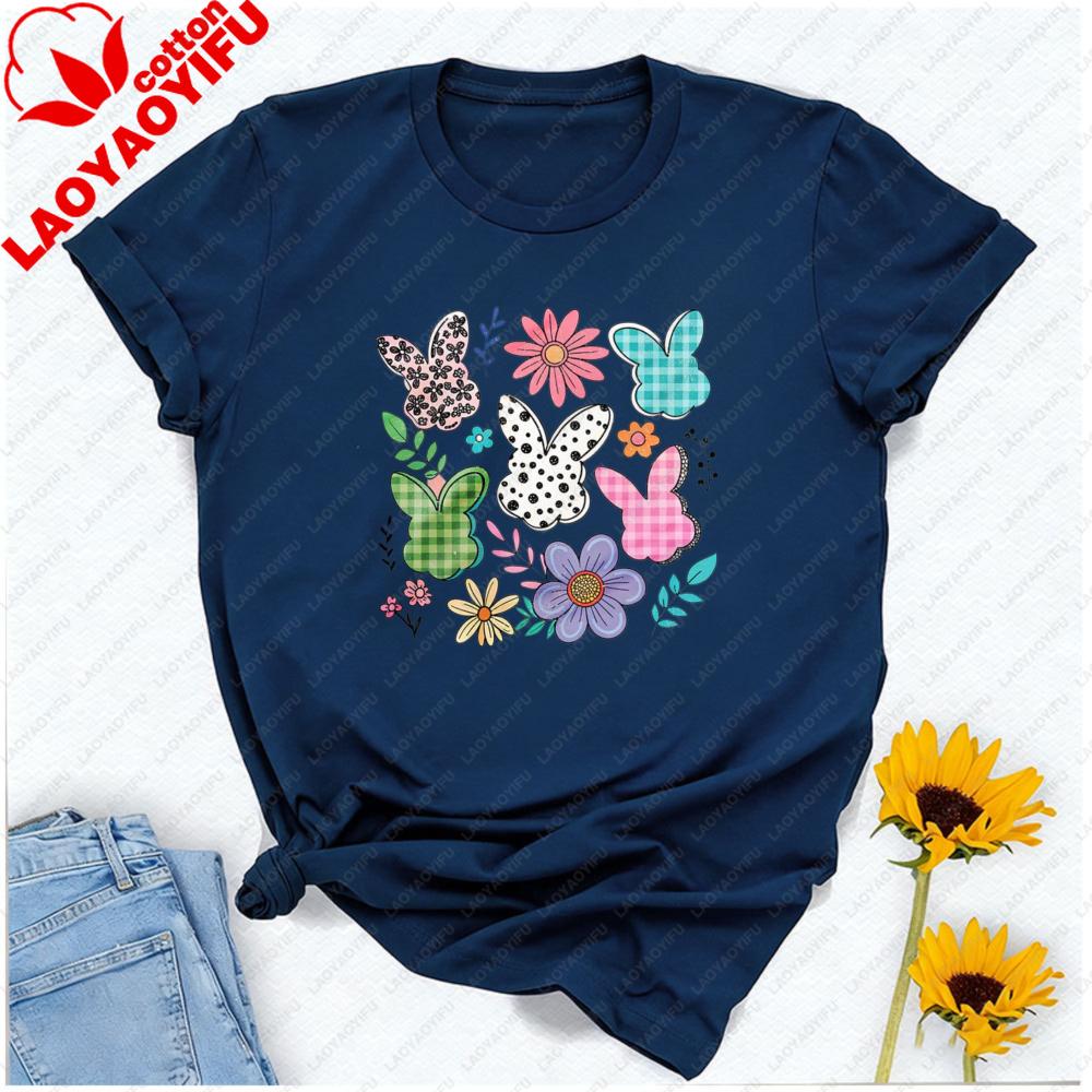 Floral Bunny TShirt Easter Day Shirt Flower Rubbit Bunny TShirt Christian Girls Tshirt Easter Gift Tee Cute Easter T Shirt Tops