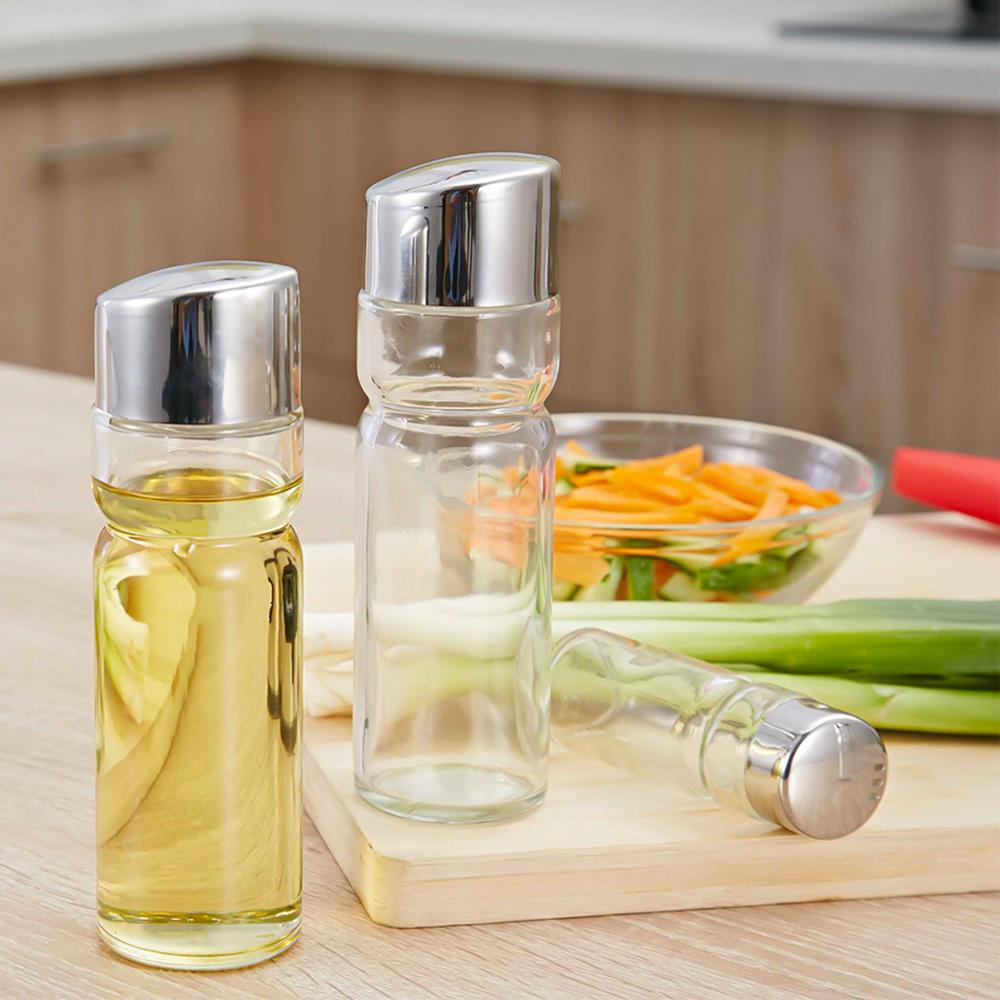 

Condiment Holder, Seasoning Rack Oil Vinegar Dispensers Salt Pepper Shakers Glass Cruet Set with Stainless Steel for kitchen, restaurant, bar