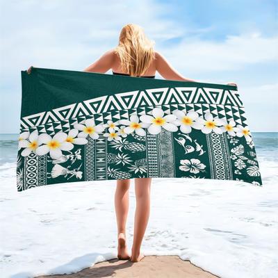 Custom Polynesian Beach Towel Personalized Hawaiian Plumeria 160x80cm Microfiber Bath Towels All Season Soft Absorbent Blanket