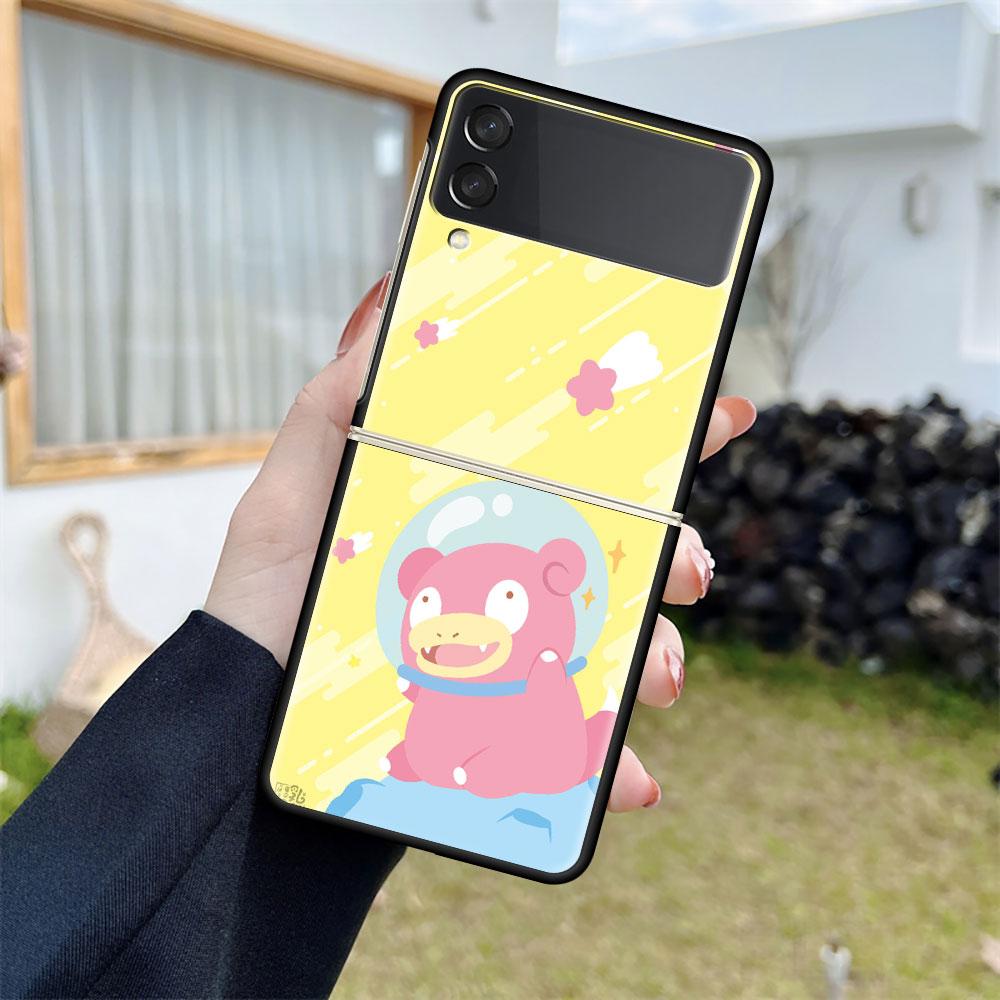 Z Flip 3 Case For Samsung Galaxy Z Flip 3 5G Black Hard Luxury Phone Cover Fall Prevention Fashion PC Shell Cute Pokemon EEvee