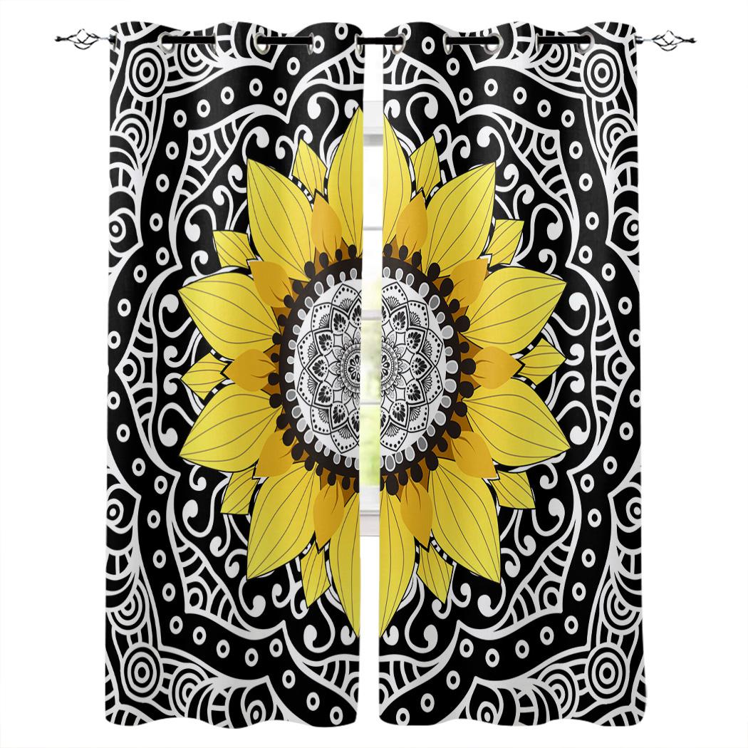 Подсолнух и мандала сине-зеленые кухонные шторы — фото 13