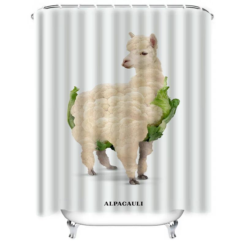 Creative Cauliflower Alpaca Sheep Shower Curtain Home Decor Bathroom Liner Waterproof Fabric Print Umbrella Privacy Cover White