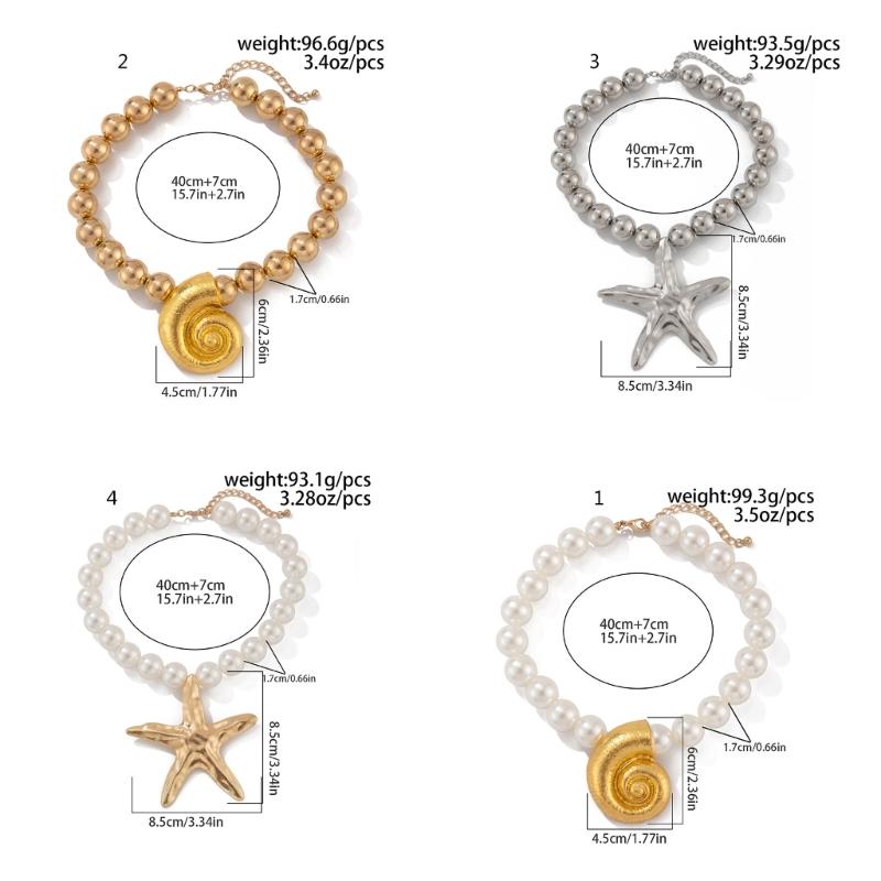 Imitation Pearls Necklace for Women Adjustable Length Clavicle Chain Starfish/Conch Neckchain Jewelry Party Accessory
