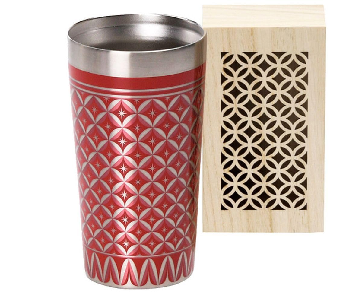 

J-kitchens Select Stainless Steel Vacuum-Sealed Shochu Glass, Double-Walled, Red, Wooden Box, 350ml