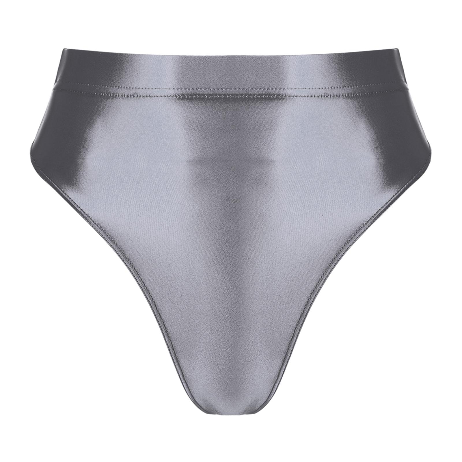 

Жіночі глянцеві стрінги з високою талією, еластичні труси, суцільний колір, плавальна білизна M сірий