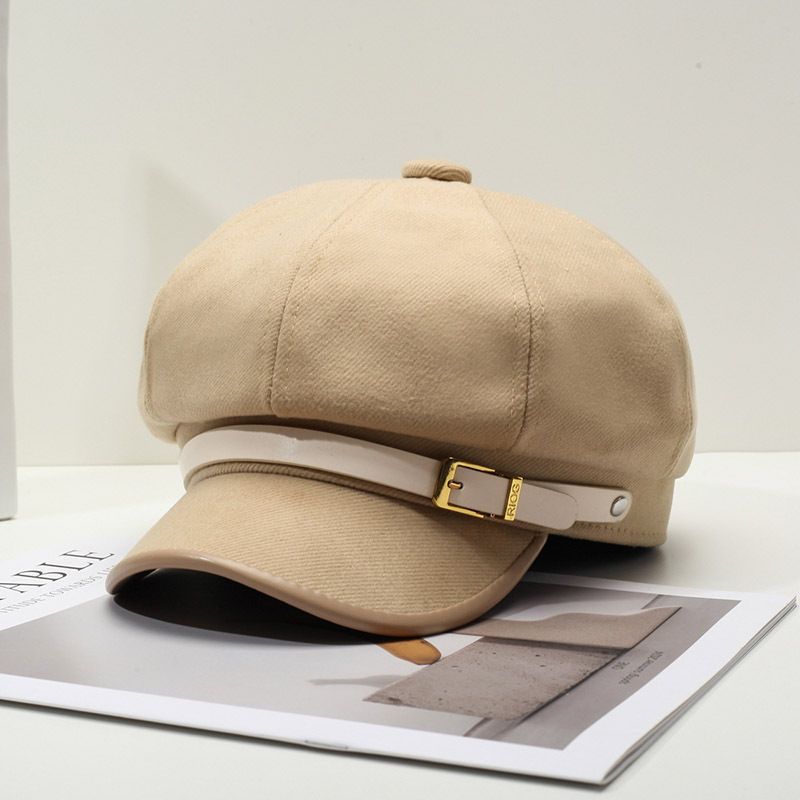 Autumn and Winter Hats Women's Fashion Versatile Octagonal Hats Big Head Circumference Showing Face Ducktongue Beret Newsboy Hat