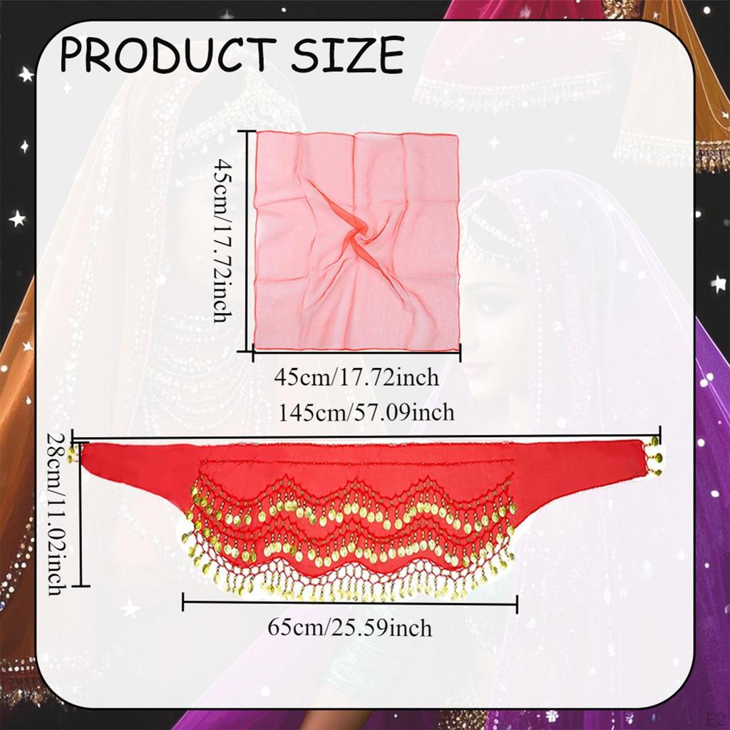 Belly Dancing Skirt and Head Scarf Adjustable Dance Outfit with Sequin Tassels for Festival