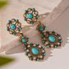 Retro artificial turquoise imitation pearl flower-shaped water drop silver needle earrings French court style earrings