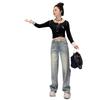 Women's Slim-Fit Wide-Leg Jeans 2026 New High-Waisted Plus Size Slimming Embroidered Letter Straight Pants