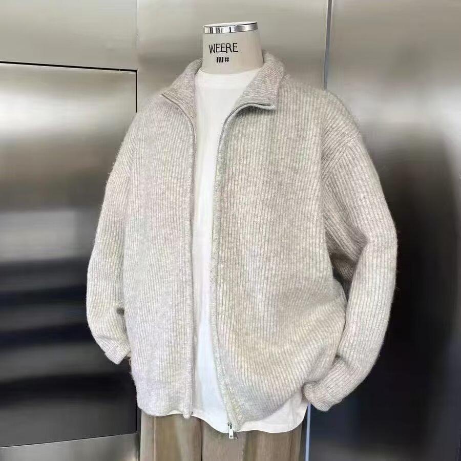 Men's Slim Fit Zip-Up Cardigan - Autumn Knit Sweater with Half-High Collar