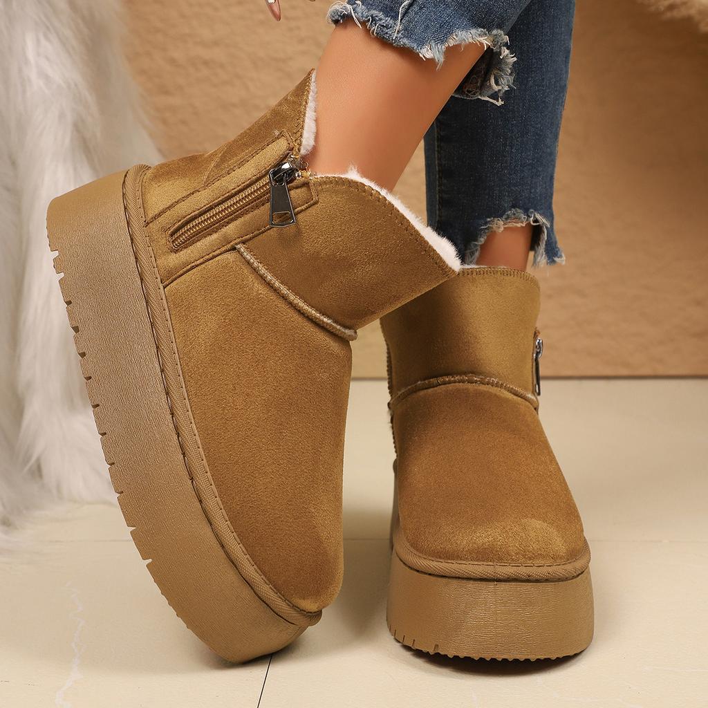 Side zipper snow boots women's winter 2025 new velvet thickened cotton shoes thick-soled warm Northeast cotton boots short