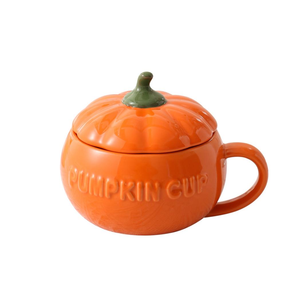 Cute Pumpkin Cup Ceramic Cup Milk Soup Breakfast Cup Novelty Personalized Cartoon Cup With Lid