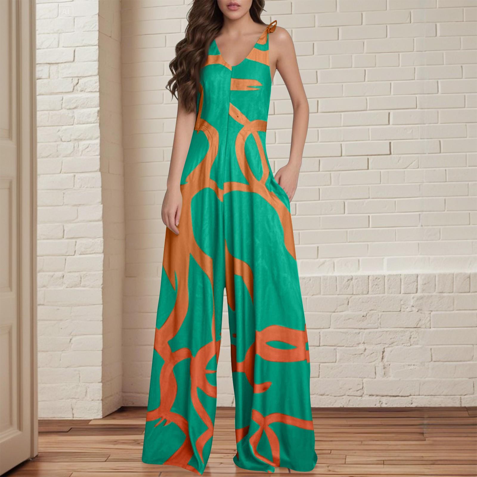 

Женский европейский и американский принтованный комбинезон на шнуровке с V-образным вырезом и карманами, широкий комбинезон XL армия зеленый