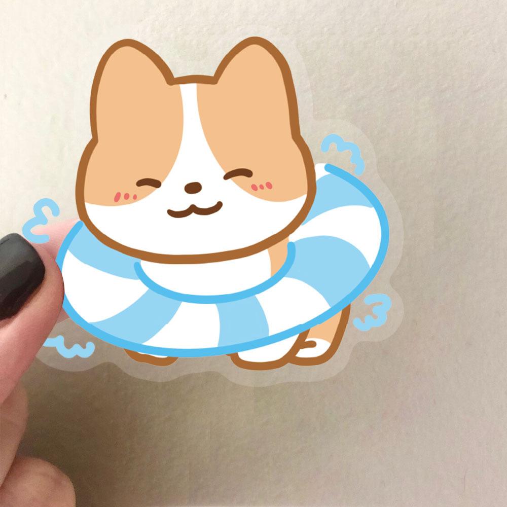 50 Cartoon Puppy Weekend Sticker Pack Waterproof Transparent PET Hand Account Corgi Material Decorative Guitar Notebook