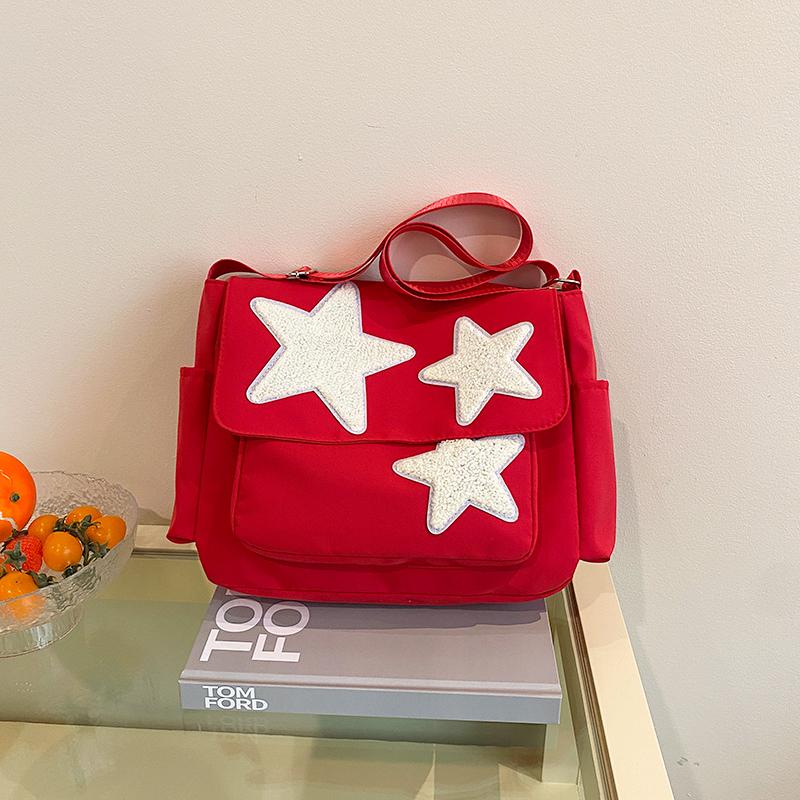 Schultertasche mit kontrastfarbigem Sternmuster, modisch lässig, bequeme Träger, großes Fassungsvermögen