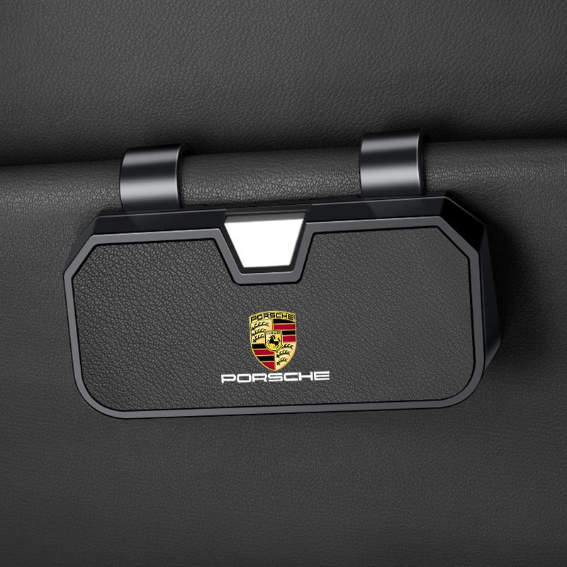 Car Visor Sunglasses Case Holder Clip Goat Eyeglasses Hanger For Porsche Cayenne Panamera Macan Boxster Cayman 718 911 Sticker