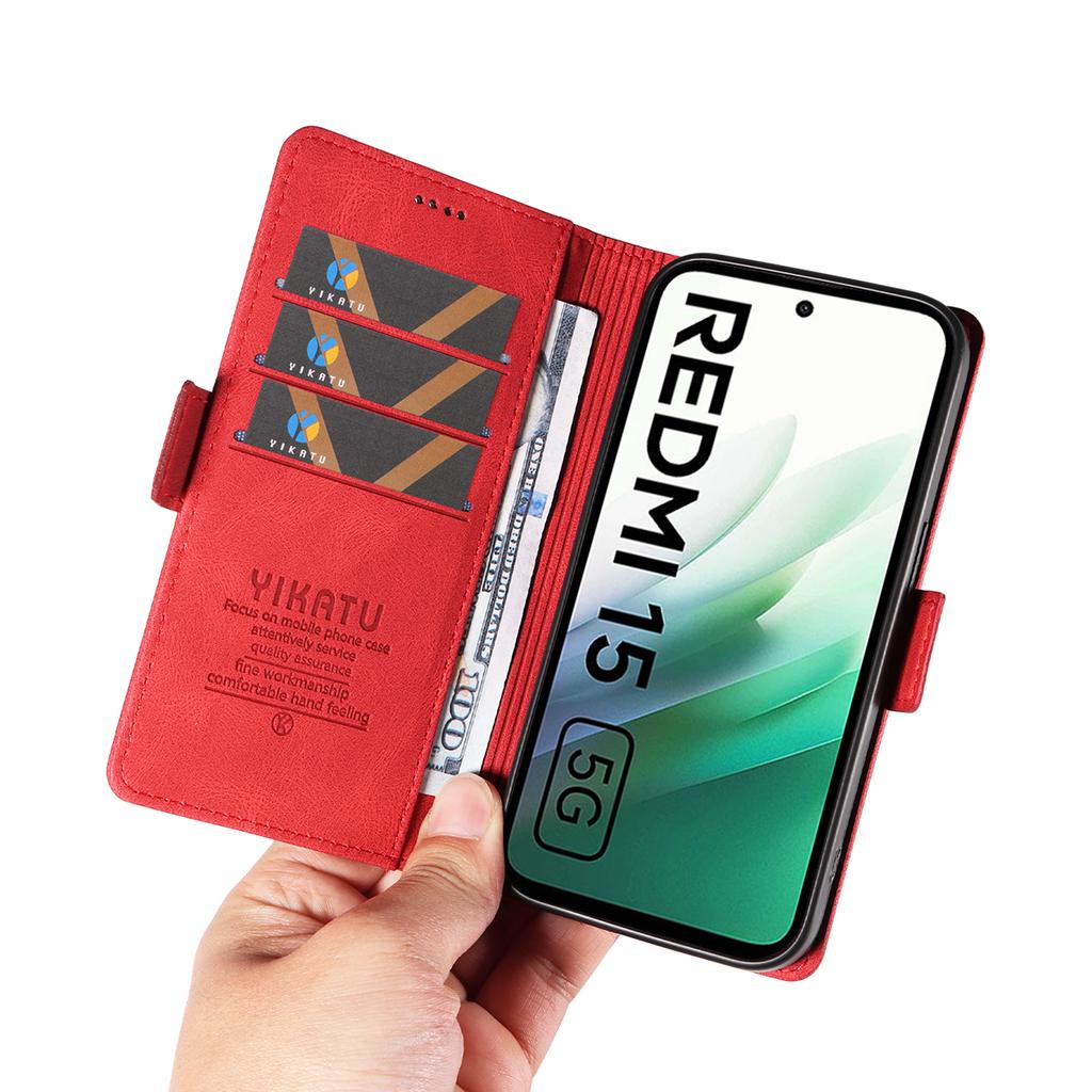 For Xiaomi Redmi 15 4G (EU) (171mm) Leather Case YIKATU YK-005 Skin-touch Feeling Wallet Phone Cover