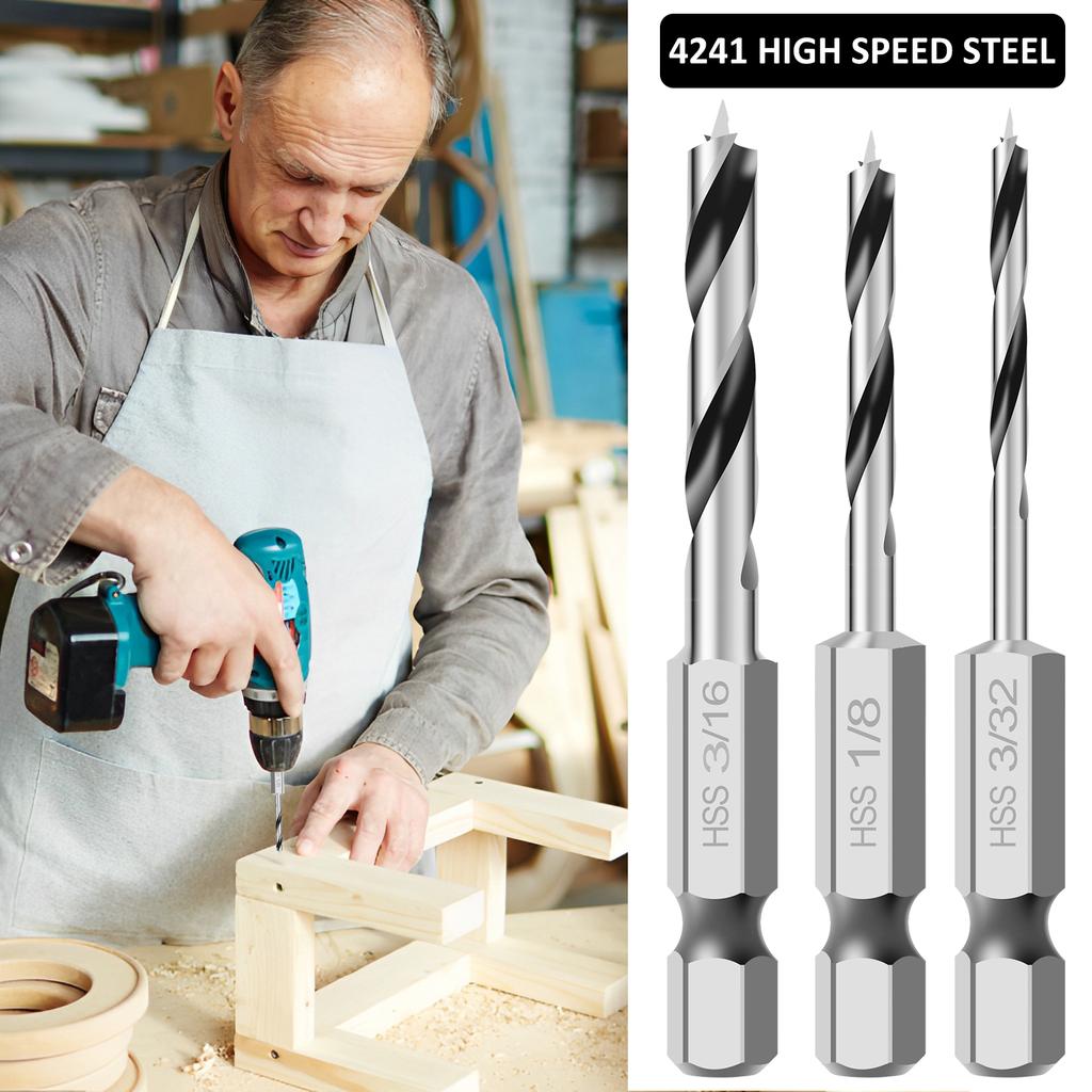 Three Pointed Woodworking Drill Bit Set Brad Point Stubby Drill Bit Twist Dril Bit Woodworking Hole Reaming Power Tool Hex Shank