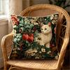 Cottagecore White Cat Throw Pillow Cover, Retro Floral Fruit Botanical Garden Cushion Case For Living Room Bedroom Couch Sofa